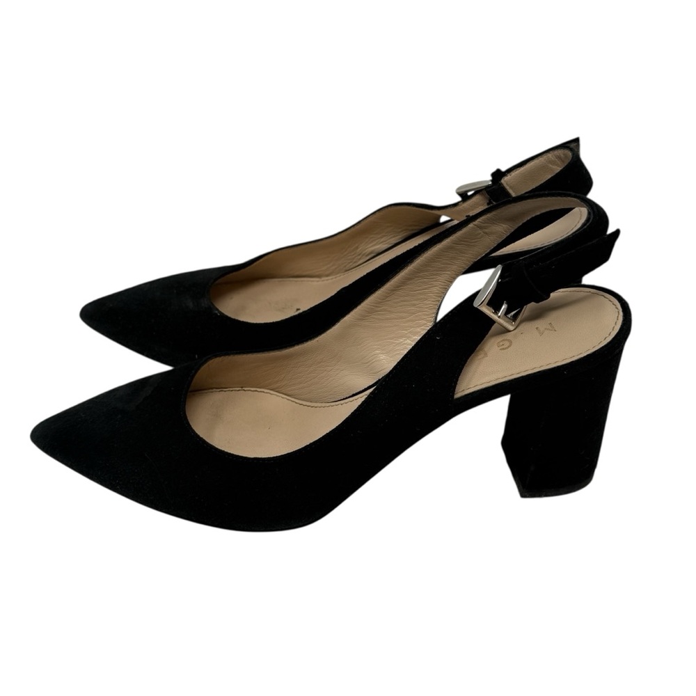 M.Gemi Black Suede Slingback Heels Pointed Toe Block Heel EU 35.5 Chic Classic